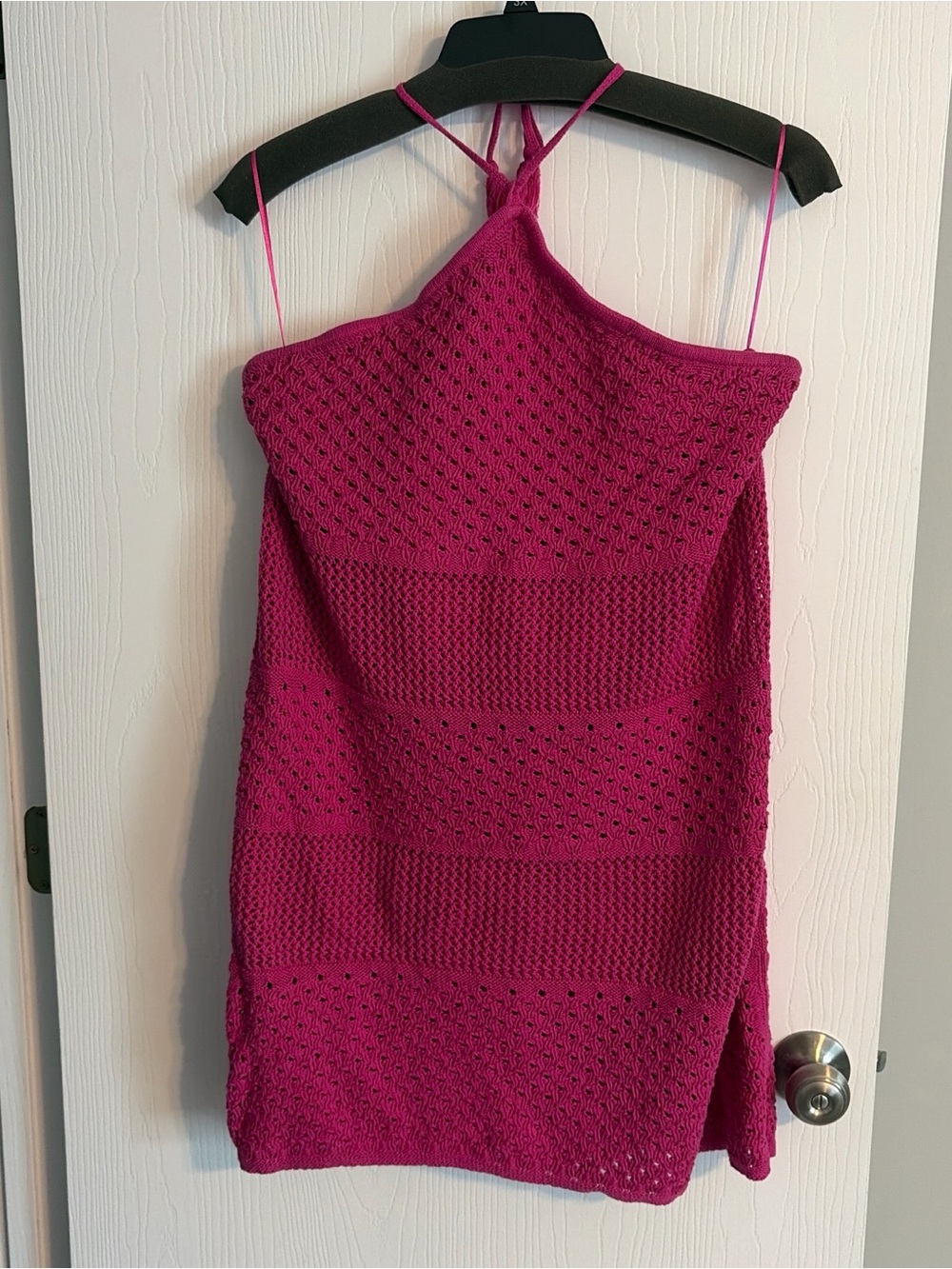 Fuchsia Crochet Halter Knit Dress